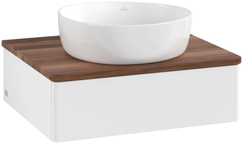 VILLEROY BOCH Toaletní skříňka Antao, 1 zásuvka, 600 x 190 x 500 mm, přední strana bez konstrukce, bílý matný lak / teplý ořech #K07012MT