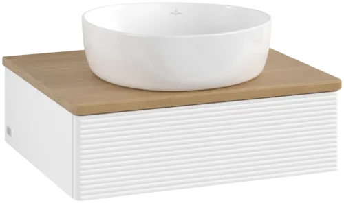 VILLEROY BOCH Toaletní skříňka Antao, 1 zásuvka, 600 x 190 x 500 mm, přední strana s konstrukcí, bílý matný lak / medový dub #K07111MT
