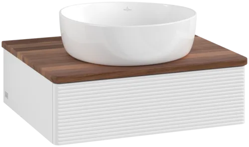 VILLEROY BOCH Toaletní skříňka Antao, 1 zásuvka, 600 x 190 x 500 mm, strukturované čelo, lesklý bílý lak / teplý ořech #K07112GF