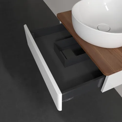 VILLEROY BOCH Toaletní skříňka Antao, 1 zásuvka, 600 x 190 x 500 mm, strukturované čelo, lesklý bílý lak / teplý ořech #K07112GF, obrázek 6
