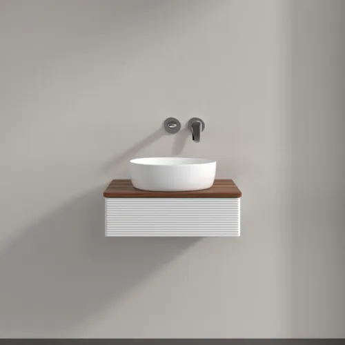 VILLEROY BOCH Toaletní skříňka Antao, 1 zásuvka, 600 x 190 x 500 mm, strukturované čelo, lesklý bílý lak / teplý ořech #K07112GF, obrázek 3