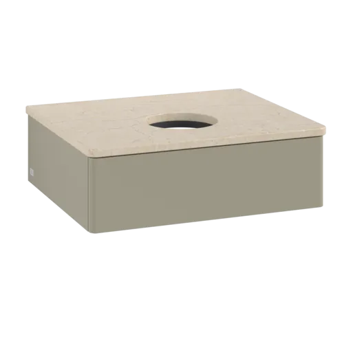 VILLEROY BOCH Toaletní skříňka Antao, 1 zásuvka, 600 x 190 x 500 mm, přední strana bez konstrukce, Stone Grey Matt Lacquer / Botticino #K07013HK