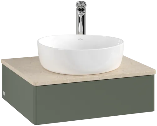 VILLEROY BOCH Antao toaletní skříňka, 1 zásuvka, 600 x 190 x 500 mm, přední strana bez konstrukce, Leaf Green Matt Lacquer / Botticino #K07053HL