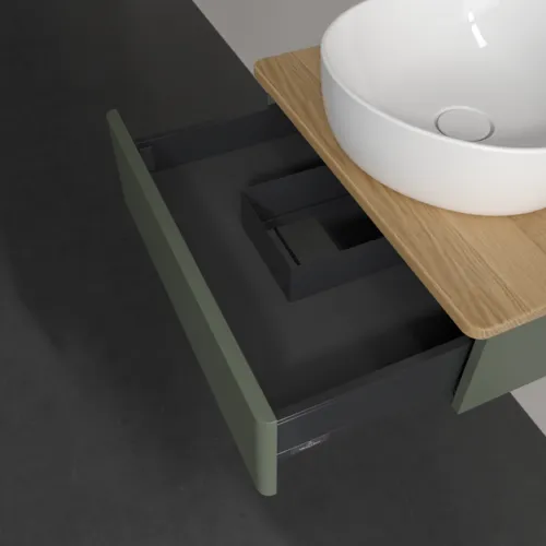 VILLEROY BOCH Toaletní stolek Antao, 1 zásuvka, 600 x 190 x 500 mm, přední strana bez konstrukce, listově zelený matný lak / medový dub #K07051HL, obrázek 7