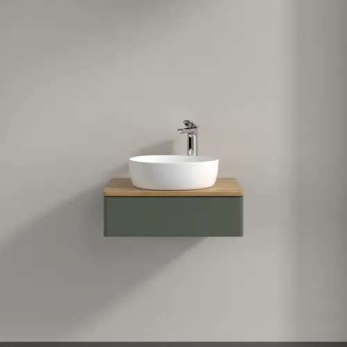 VILLEROY BOCH Toaletní stolek Antao, 1 zásuvka, 600 x 190 x 500 mm, přední strana bez konstrukce, listově zelený matný lak / medový dub #K07051HL, obrázek 3