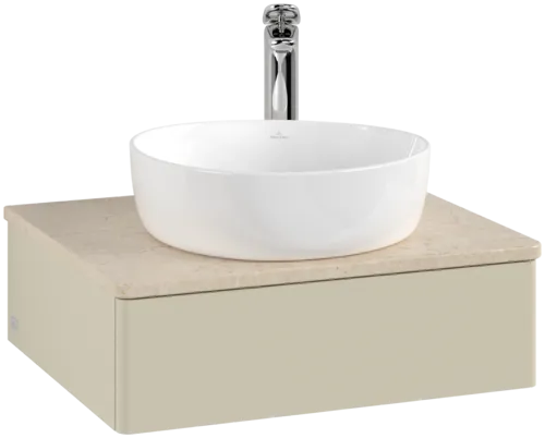 VILLEROY BOCH Toaletní stolek Antao, 1 zásuvka, 600 x 190 x 500 mm, přední strana bez konstrukce, hedvábně šedý matný lak / Botticino #K07053HJ