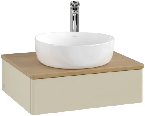 VILLEROY BOCH Toaletní skříňka Antao, 1 zásuvka, 600 x 190 x 500 mm, přední strana bez konstrukce, hedvábně šedý matný lak / medový dub #K07051HJ