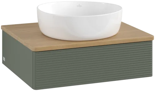 VILLEROY BOCH Toaletní skříňka Antao, 1 zásuvka, 600 x 190 x 500 mm, přední strana s konstrukcí, Leaf Green Matt Lacquer / Honey Oak #K07111HL