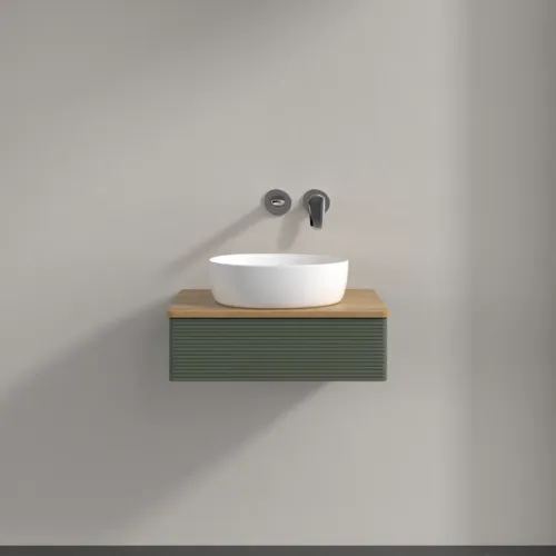VILLEROY BOCH Toaletní skříňka Antao, 1 zásuvka, 600 x 190 x 500 mm, přední strana s konstrukcí, Leaf Green Matt Lacquer / Honey Oak #K07111HL, obrázek 3