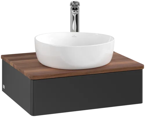 VILLEROY BOCH Toaletní stolek Antao, 1 zásuvka, 600 x 190 x 500 mm, přední strana bez konstrukce, černý matný lak / teplý ořech #K07052PD
