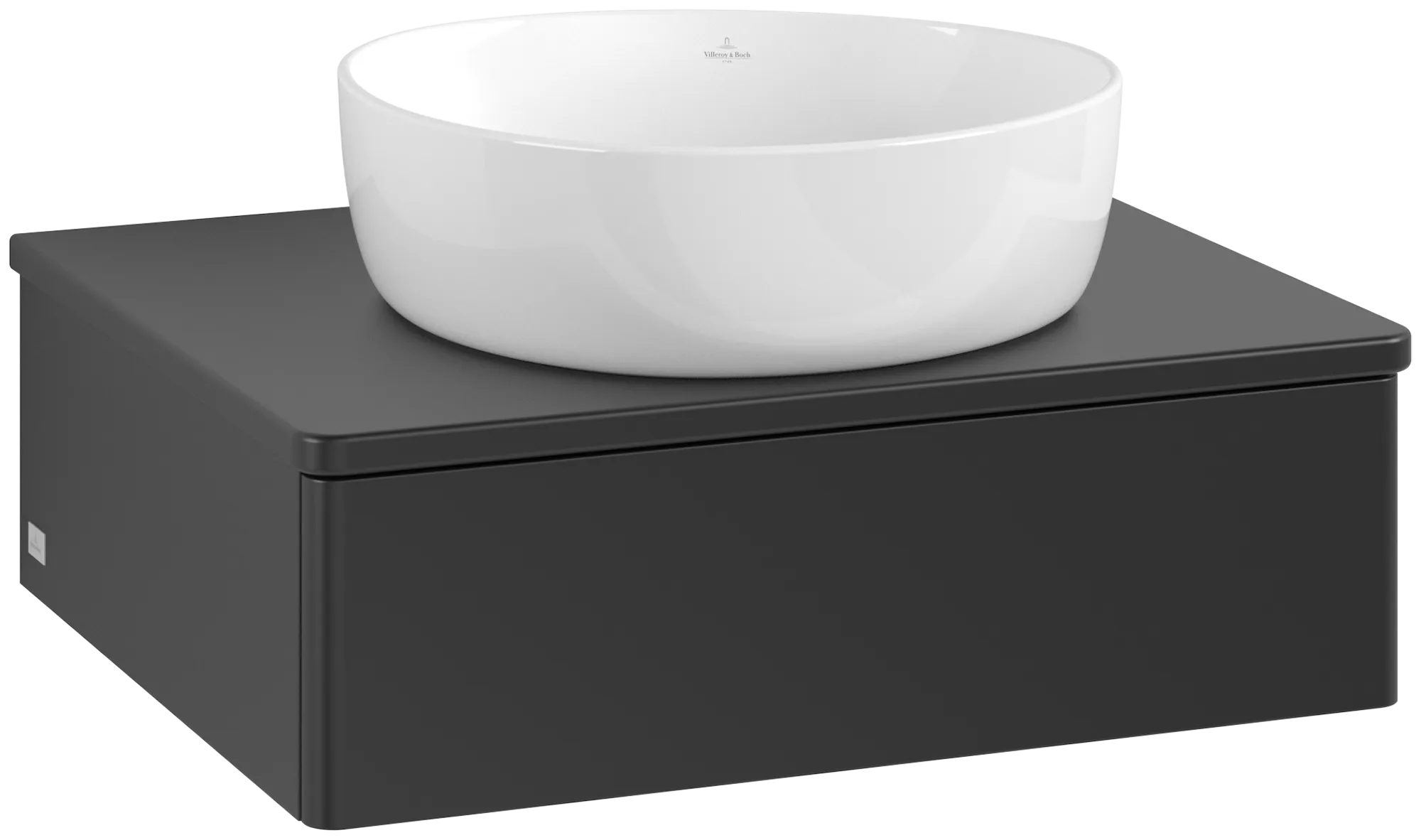 VILLEROY BOCH Toaletní skříňka Antao, 1 zásuvka, 600 x 190 x 500 mm, přední strana bez konstrukce, černý matný lak / černý matný lak #K07050PD