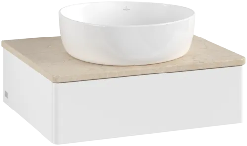 VILLEROY BOCH Toaletní skříňka Antao, 1 zásuvka, 600 x 190 x 500 mm, přední strana bez konstrukce, bílý matný lak / Botticino #K07013MT