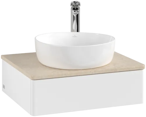 VILLEROY BOCH Toaletní skříňka Antao, 1 zásuvka, 600 x 190 x 500 mm, přední strana bez konstrukce, bílý matný lak / Botticino #K07053MT