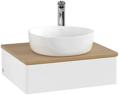 VILLEROY BOCH Toaletní stolek Antao, 1 zásuvka, 600 x 190 x 500 mm, přední strana bez konstrukce, bílý matný lak / medový dub #K07051MT