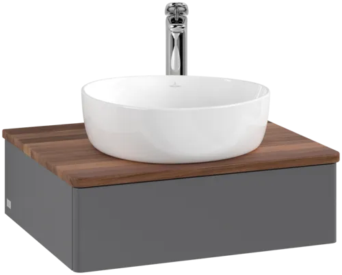 VILLEROY BOCH Toaletní skříňka Antao, 1 zásuvka, 600 x 190 x 500 mm, přední strana bez konstrukce, antracit matný lak / teplý ořech #K07052GK