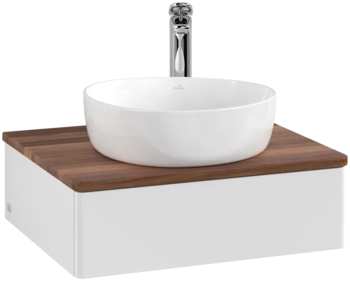VILLEROY BOCH Toaletní skříňka Antao, 1 zásuvka, 600 x 190 x 500 mm, přední strana bez konstrukce, lesklý bílý lak / teplý ořech #K07052GF