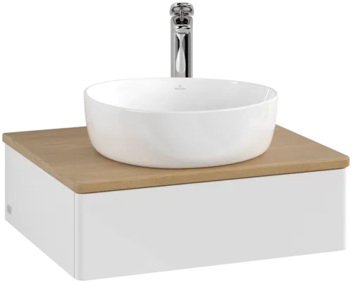 VILLEROY BOCH Toaletní skříňka Antao, 1 zásuvka, 600 x 190 x 500 mm, přední strana bez konstrukce, lesklý bílý lak / medový dub #K07051GF