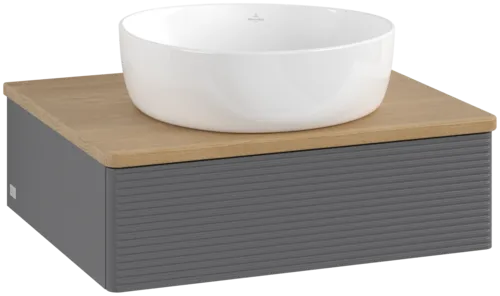 VILLEROY BOCH Toaletní skříňka Antao, 1 zásuvka, 600 x 190 x 500 mm, přední strana s konstrukcí, antracitový matný lak / medový dub #K07111GK