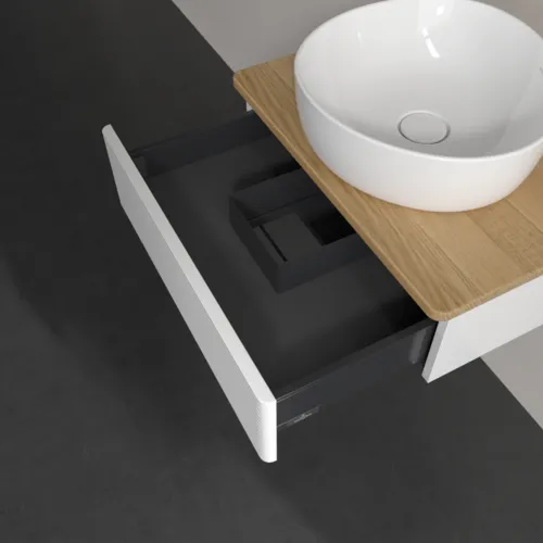 VILLEROY BOCH Toaletní skříňka Antao, 1 zásuvka, 600 x 190 x 500 mm, strukturovaná přední část, lesklý bílý lak / medový dub #K07111GF, obrázek 5