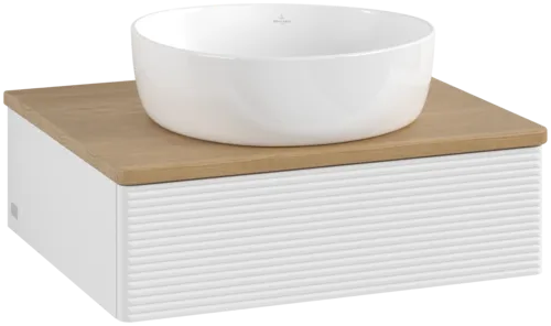 VILLEROY BOCH Toaletní skříňka Antao, 1 zásuvka, 600 x 190 x 500 mm, strukturovaná přední část, lesklý bílý lak / medový dub #K07111GF