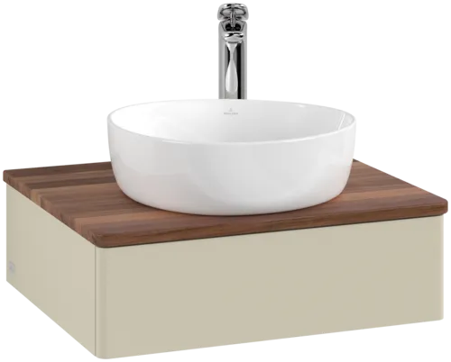VILLEROY BOCH Toaletní skříňka Antao, 1 zásuvka, 600 x 190 x 500 mm, přední strana bez konstrukce, hedvábně šedý matný lak / teplý ořech #K07052HJ