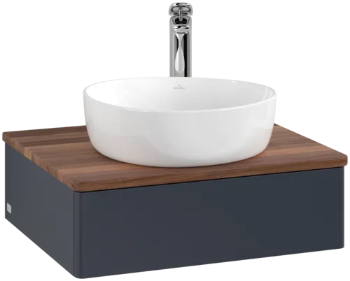 VILLEROY BOCH Toaletní skříňka Antao, 1 zásuvka, 600 x 190 x 500 mm, přední strana bez konstrukce, matný lak Midnight Blue / teplý ořech #K07052HG