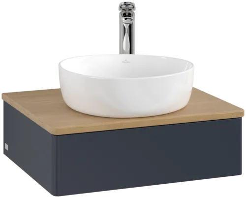 VILLEROY BOCH Toaletní skříňka Antao, 1 zásuvka, 600 x 190 x 500 mm, přední strana bez konstrukce, Midnight Blue Matt Lacquer / Honey Oak #K07051HG