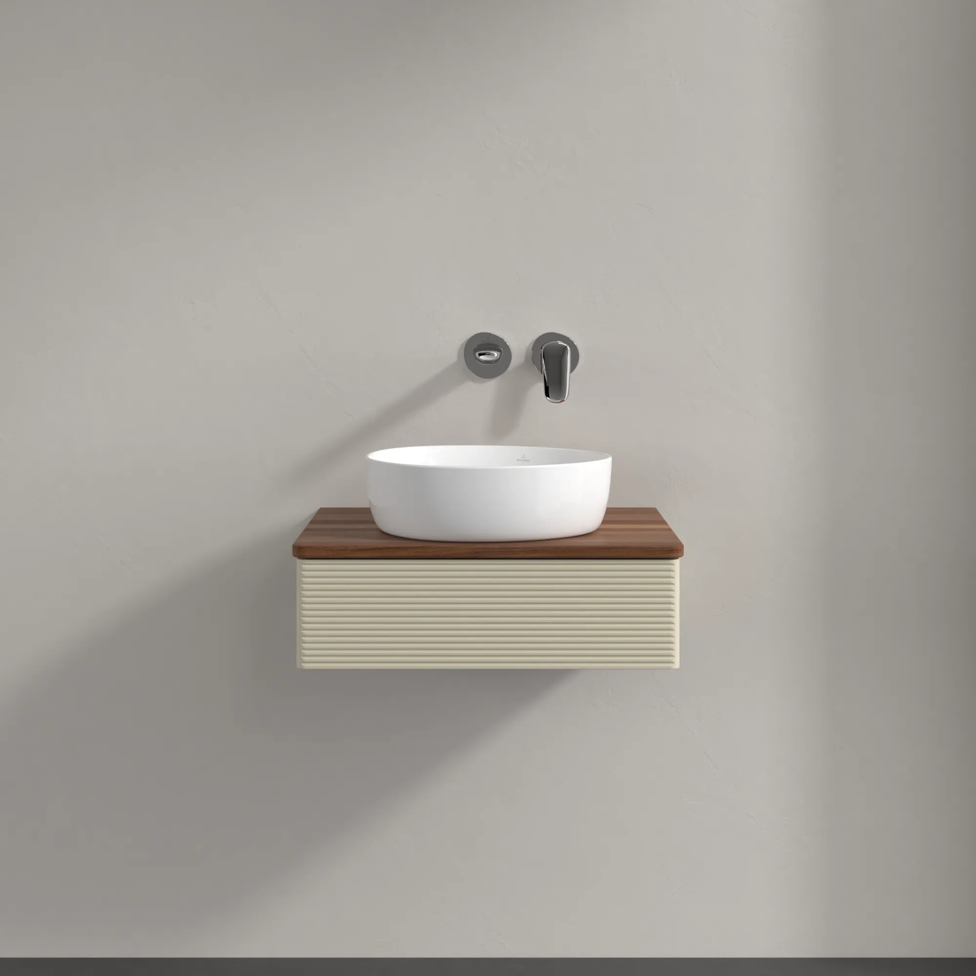 VILLEROY BOCH Toaletní skříňka Antao, 1 zásuvka, 600 x 190 x 500 mm, přední strana s konstrukcí, hedvábně šedý matný lak / teplý ořech #K07112HJ