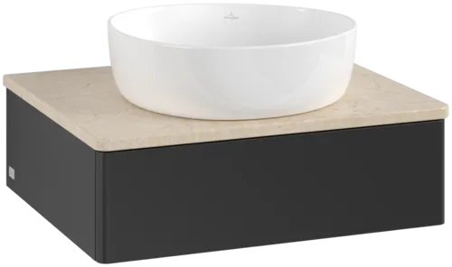 VILLEROY BOCH Toaletní skříňka Antao, 1 zásuvka, 600 x 190 x 500 mm, přední strana bez konstrukce, černý matný lak / Botticino #K07013PD