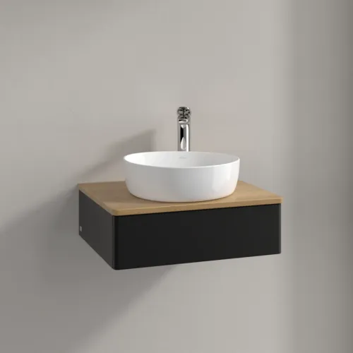 VILLEROY BOCH Toaletní skříňka Antao, 1 zásuvka, 600 x 190 x 500 mm, přední strana bez konstrukce, černý matný lak / medový dub #K07051PD, obrázek 2