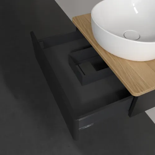 VILLEROY BOCH Toaletní skříňka Antao, 1 zásuvka, 600 x 190 x 500 mm, přední strana bez konstrukce, černý matný lak / medový dub #K07051PD, obrázek 7