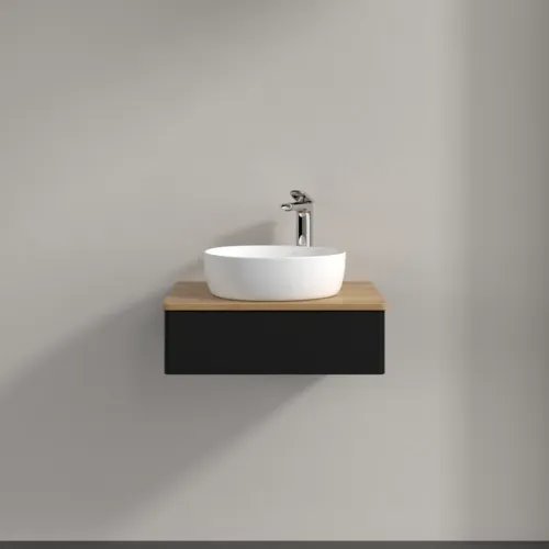 VILLEROY BOCH Toaletní skříňka Antao, 1 zásuvka, 600 x 190 x 500 mm, přední strana bez konstrukce, černý matný lak / medový dub #K07051PD, obrázek 3