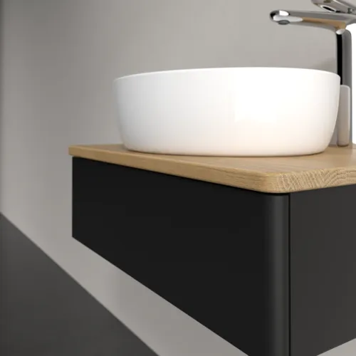 VILLEROY BOCH Toaletní skříňka Antao, 1 zásuvka, 600 x 190 x 500 mm, přední strana bez konstrukce, černý matný lak / medový dub #K07051PD, obrázek 5