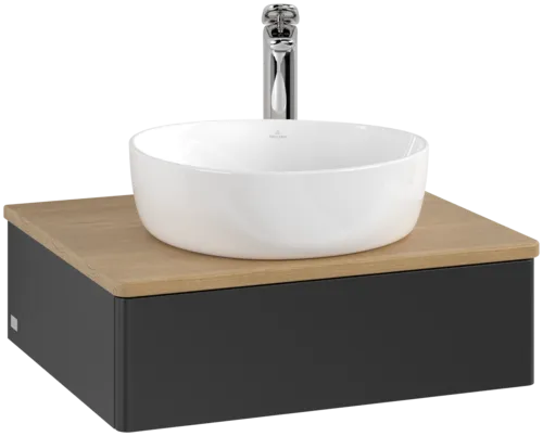 VILLEROY BOCH Toaletní skříňka Antao, 1 zásuvka, 600 x 190 x 500 mm, přední strana bez konstrukce, černý matný lak / medový dub #K07051PD