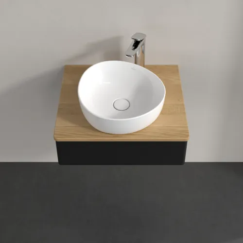 VILLEROY BOCH Toaletní skříňka Antao, 1 zásuvka, 600 x 190 x 500 mm, přední strana bez konstrukce, černý matný lak / medový dub #K07051PD, obrázek 4