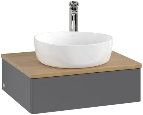 VILLEROY BOCH Toaletní skříňka Antao, 1 zásuvka, 600 x 190 x 500 mm, přední strana bez konstrukce, antracitový matný lak / medový dub #K07051GK