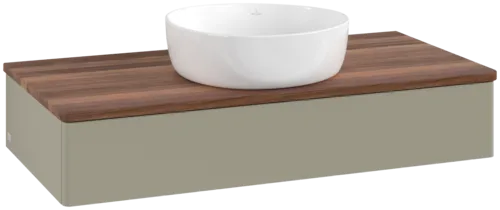 VILLEROY BOCH Toaletní skříňka Antao, 1 zásuvka, 1000 x 190 x 500 mm, přední strana bez konstrukce, Stone Grey Matt Lacquer / Warm Walnut #K09012HK