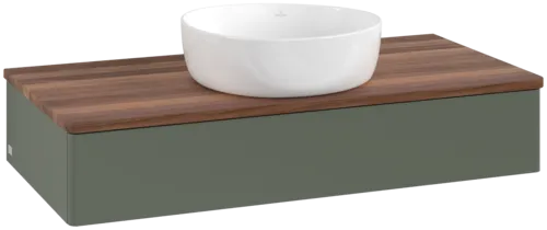 VILLEROY BOCH Toaletní skříňka Antao, 1 zásuvka, 1000 x 190 x 500 mm, přední strana bez konstrukce, listově zelený matný lak / teplý ořech #K09012HL