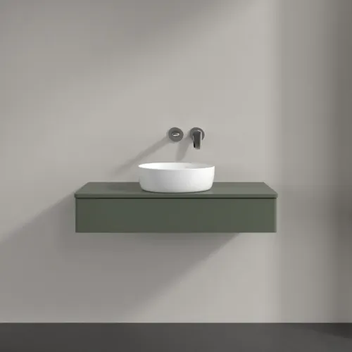 VILLEROY BOCH Toaletní stolek Antao, 1 zásuvka, 1000 x 190 x 500 mm, přední strana bez konstrukce, listově zelený matný lak / listově zelený matný lak #K09010HL, obrázek 3