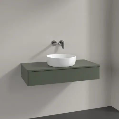 VILLEROY BOCH Toaletní stolek Antao, 1 zásuvka, 1000 x 190 x 500 mm, přední strana bez konstrukce, listově zelený matný lak / listově zelený matný lak #K09010HL, obrázek 2