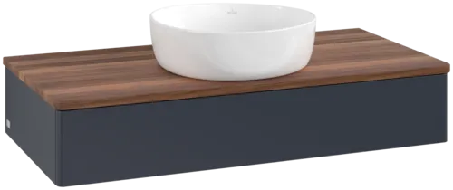 VILLEROY BOCH Toaletní skříňka Antao, 1 zásuvka, 1000 x 190 x 500 mm, přední strana bez konstrukce, půlnočně modrý matný lak / teplý ořech #K09012HG