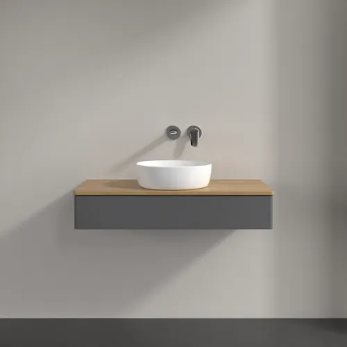 VILLEROY BOCH Toaletní skříňka Antao, 1 zásuvka, 1000 x 190 x 500 mm, přední strana bez konstrukce, antracitový matný lak / medový dub #K09011GK, obrázek 3