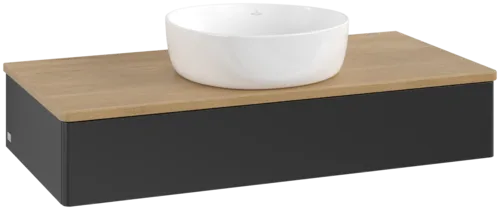 VILLEROY BOCH Toaletní stolek Antao, 1 zásuvka, 1000 x 190 x 500 mm, přední strana bez konstrukce, černý matný lak / medový dub #K09011PD