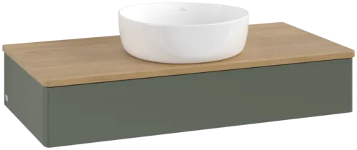 VILLEROY BOCH Antao toaletní skříňka, 1 zásuvka, 1000 x 190 x 500 mm, přední strana bez konstrukce, Leaf Green Matt Lacquer / Honey Oak #K09011HL