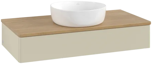 VILLEROY BOCH Toaletní skříňka Antao, 1 zásuvka, 1000 x 190 x 500 mm, přední strana bez konstrukce, hedvábně šedý matný lak / medový dub #K09011HJ