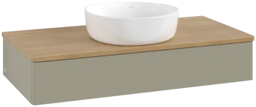 VILLEROY BOCH Toaletní skříňka Antao, 1 zásuvka, 1000 x 190 x 500 mm, přední strana bez konstrukce, Stone Grey Matt Lacquer / Honey Oak #K09011HK