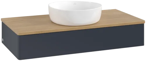 VILLEROY BOCH Toaletní skříňka Antao, 1 zásuvka, 1000 x 190 x 500 mm, přední strana bez konstrukce, Midnight Blue Matt Lacquer / Honey Oak #K09011HG