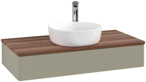 VILLEROY BOCH Toaletní skříňka Antao, 1 zásuvka, 1000 x 190 x 500 mm, přední strana bez konstrukce, Stone Grey Matt Lacquer / Warm Walnut #K09052HK