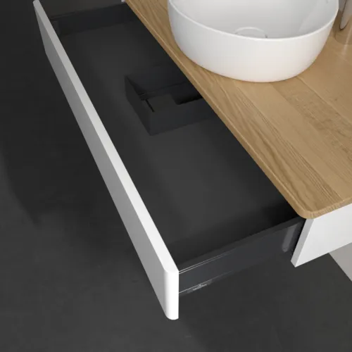 VILLEROY BOCH Toaletní skříňka Antao, 1 zásuvka, 1000 x 190 x 500 mm, přední strana bez konstrukce, lesklý bílý lak / medový dub #K09051GF, obrázek 6