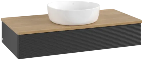 VILLEROY BOCH Toaletní skříňka Antao, 1 zásuvka, 1000 x 190 x 500 mm, přední strana s konstrukcí, černý matný lak / medový dub #K09111PD